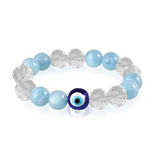 Natural Aqua Blue & Crystal Blue Evil Eye Bracelet SANATHAN