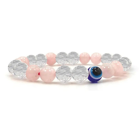 Natural Rose and Crystal Blue Evil Eye Bracelet SANATHAN